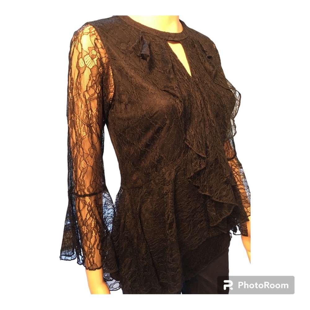 NWT Isaac Mizrahi Black Lace Peplum Top